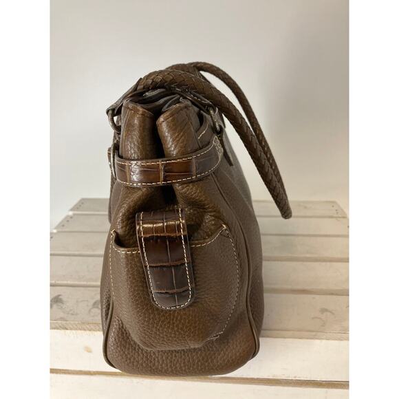BRIGHTON LARGE BROWN PEBBLED LEATHER BRAIDED SHOULDER BAG - Picture 4 of 16
